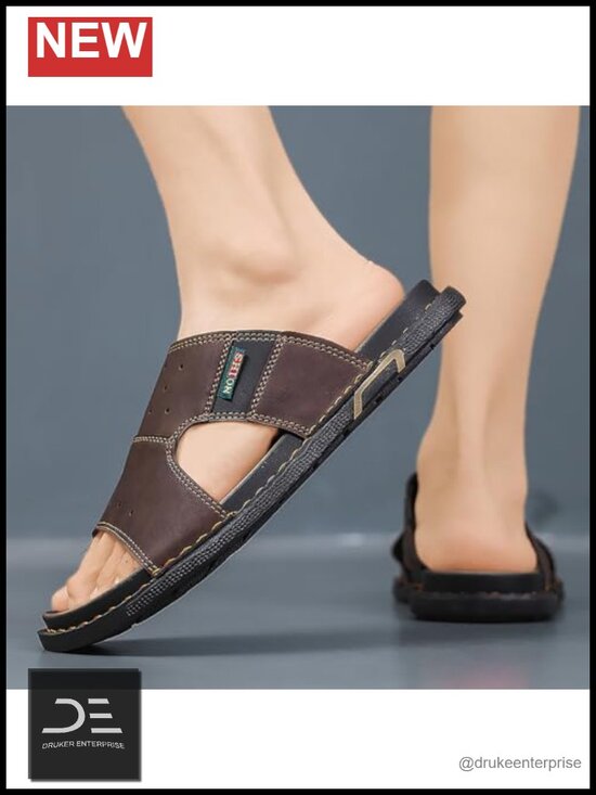 Men\'s PU Leather Slip On Slides Sandals Lightweight Comfort Open Toe Hand main image 5
